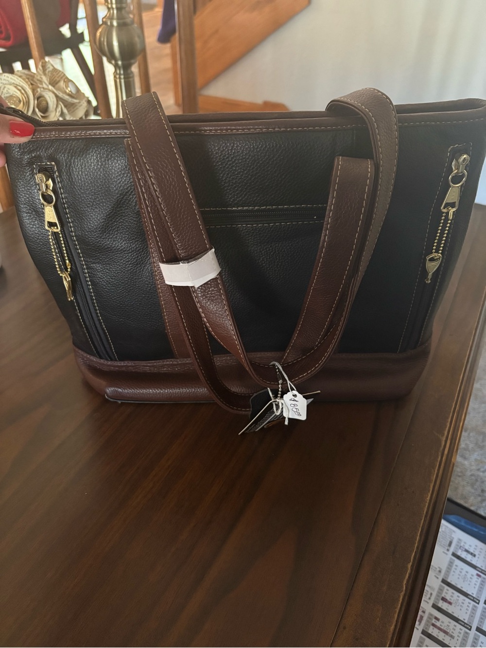 Tignanello Black and Brown Leather Tote